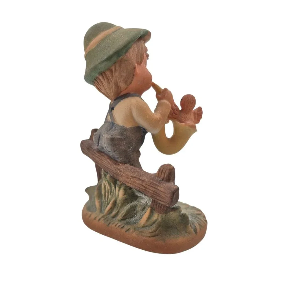 Napco Boy Figurine Boy Playing Saxophone Bird Fence Vintage Japan Porcelain - Picture 5 of 10